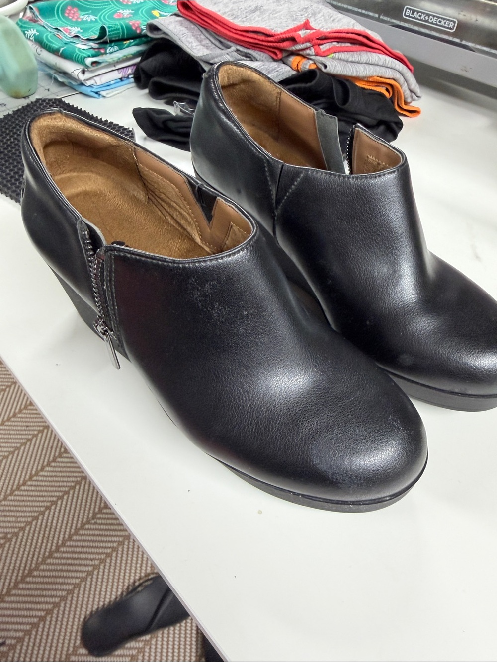 Shoes For Crews Black Leather Side-Zip Ankle Booties